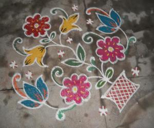 Rangoli: Flower plant kolam.