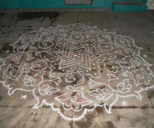 Star & bitterguard kolam in white.