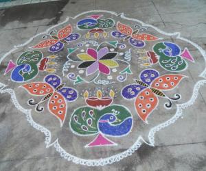 Peacock deepam & butterfly kolam .