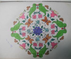 Paper rangoli. Parrot kolam.