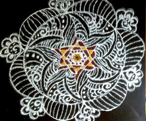 Inspirational  Star Kolam in my pooja slab