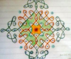 Chikku kolam with 13-1 straight dots.