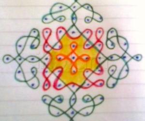 Chikku kolam with 11-1 straight dots.