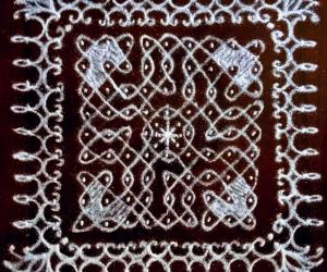 Chikku Kolam with 9-9 straight dots  simple dotted border design