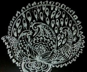 Margazhi Day 18 Kolam - A Freehand Peacock Rangoli 