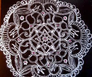 Freehand rangoli with kolamavu 