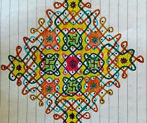 Chikku Kolam with 19-1 straight dots paper version of my previous  floor kolam