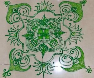 NAVARATHIRI Day 7 Padi Kolam in Green Colour