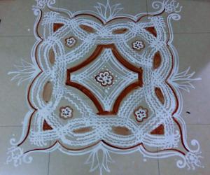 Navarathiri Iyengar Padi Kolam with rice batter