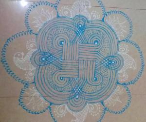 Navarathiri Day 10 Padi Kolam in Sky blue colour