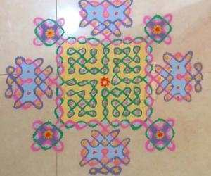 Chikku Kolam with colours - Margazhi Kolam Day 3