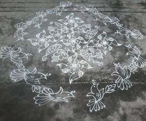 Friday rangoli with swastiks..