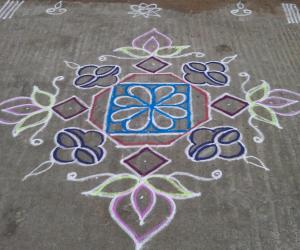 Lamp and lotus kolam