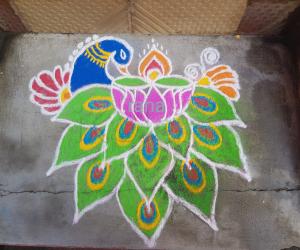 Free hand rangoli peacock