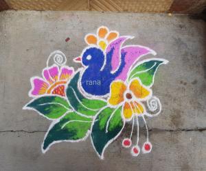 Birds rangoli with flowers