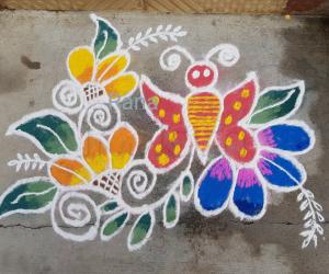 Butterfly rangoli with flowers