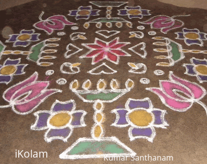 Rangoli: Lamps and lotus buds