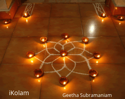 Rangoli: Kolam with lamps