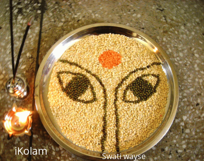 Rangoli: Rangoli using pulses - Devi