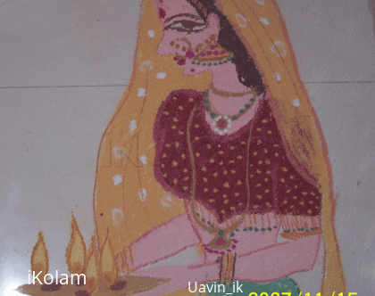 Rangoli: Lady with lamps for Diwali