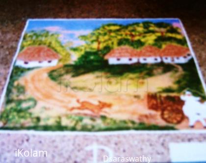 Rangoli: Landscape Powder rangoli freehand 