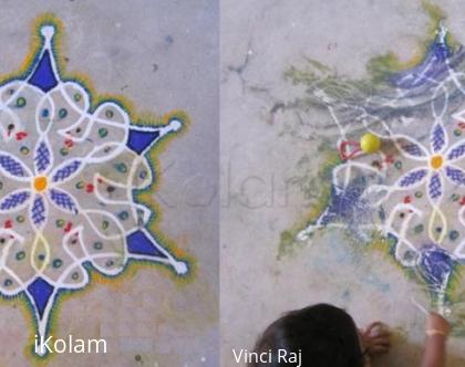 Rangoli: Peacock kolam - Before and After