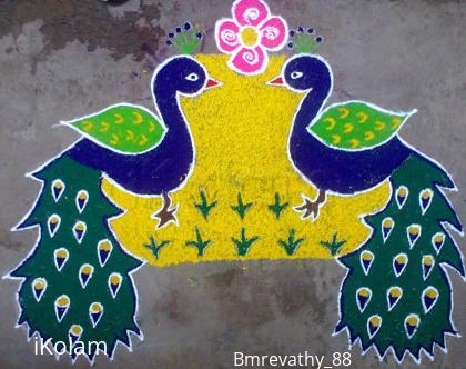 Rangoli: TWIN PEACOCKS SAYING "HAPPY NEW YEAR"