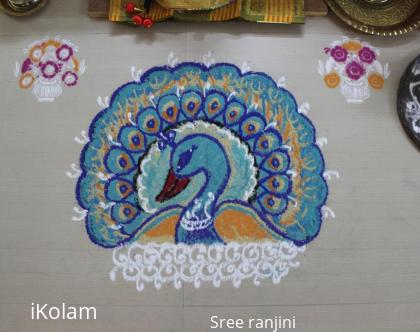 Rangoli: peacock rangoli done for golu 2013