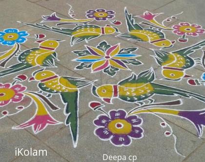 Rangoli: Parrot kolam