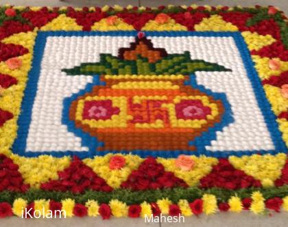 Rangoli: Devotional kolam mix of kumil, and flowers