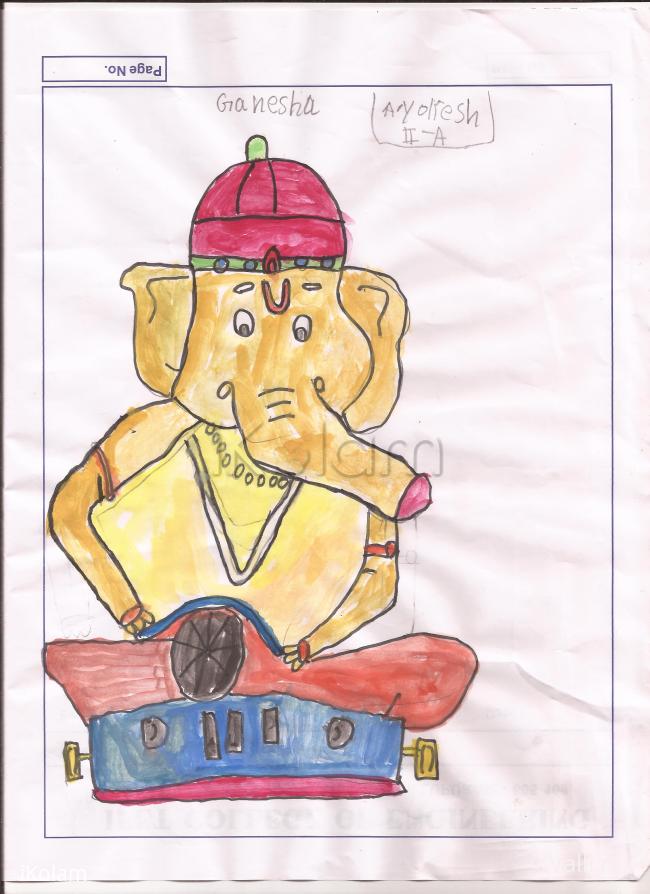 ganesha drawing picture yokesh cud 2 - yokesh,ganesha drive car