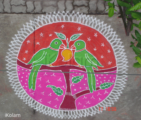 Rangoli: Pair of parrots