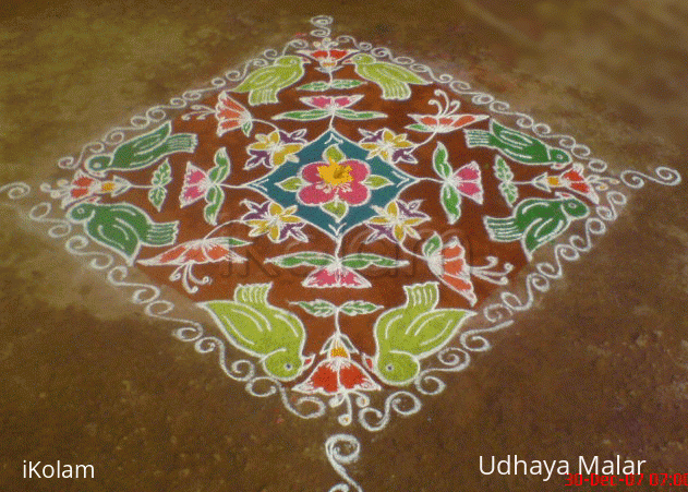 Rangoli: Parrots and flowers