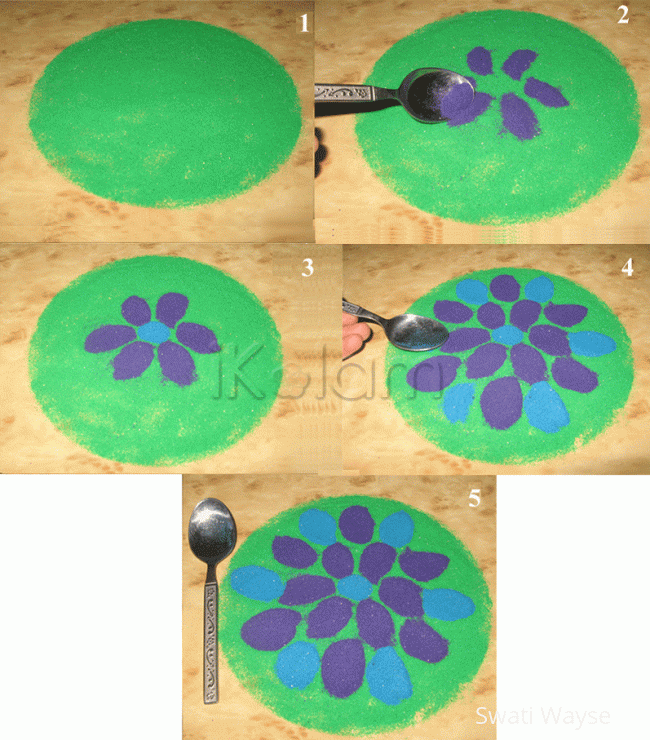 Rangoli: Rangoli using a spoon as a tool