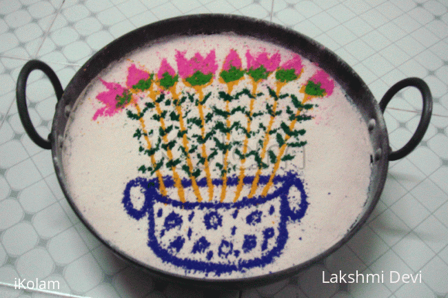 Rangoli: Blue flowerpot