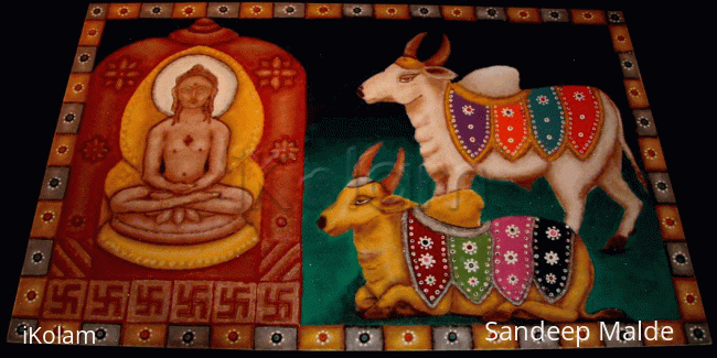 Rangoli: Rangoli contest -1st Tirthankara shree Rushabhdev and his symbol-  the bull