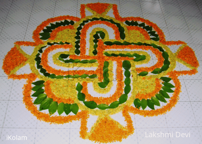 Rangoli: Rangoli using Crossandra flowers