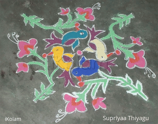 Rangoli: Birds and flowers