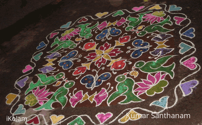 Rangoli: Parrots and lotuses