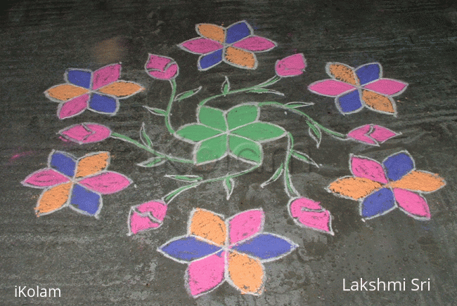 Rangoli: Pink blossoms