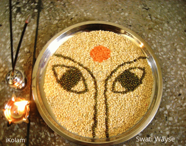 Rangoli: Rangoli using pulses - Devi