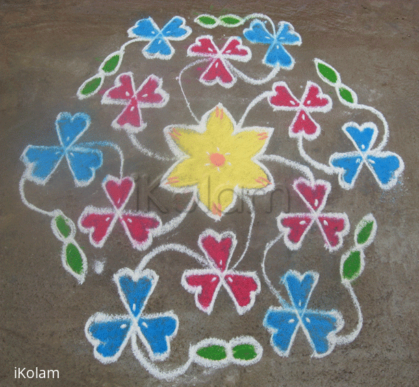 Rangoli: Red & blue hearts