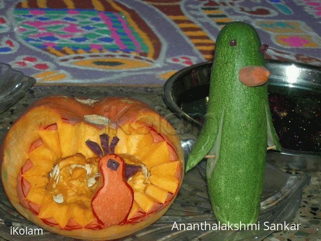 Rangoli: Vegetable carving - Cucumber and Pumpkin