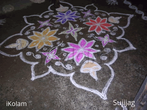 Rangoli: Lamps and flowers