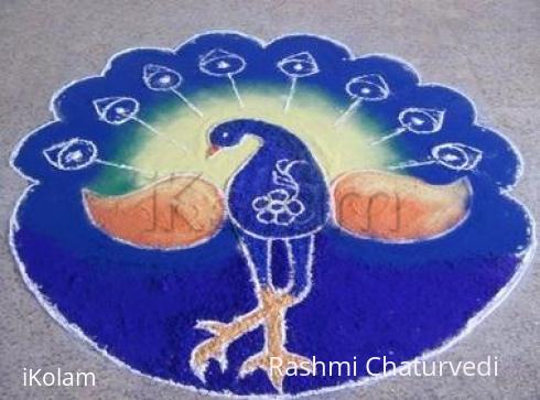 Rangoli: Enchanting colors of a peacock.