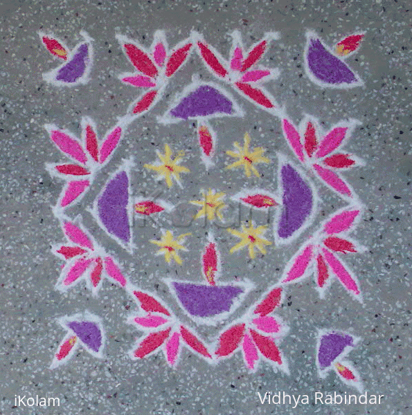 Rangoli: Flowers and lamps