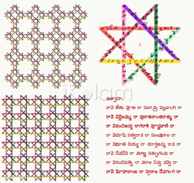 Rangoli: Eight-cornered star - trivENI saMgama