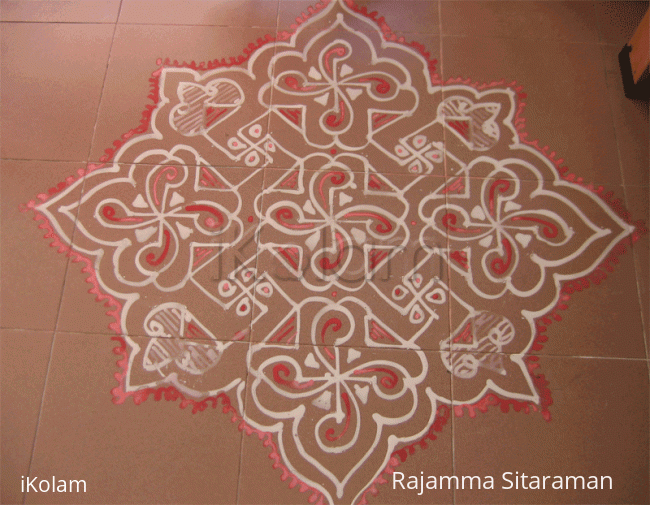 Rangoli: Pink and white kolam