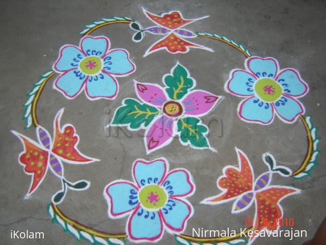 Rangoli: Butterfiy,flower kolam.