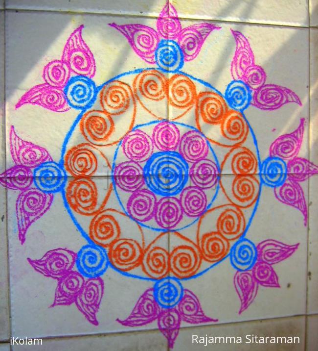 Rangoli: SuganthiMohan's quilled kolam...in colour kolapodi